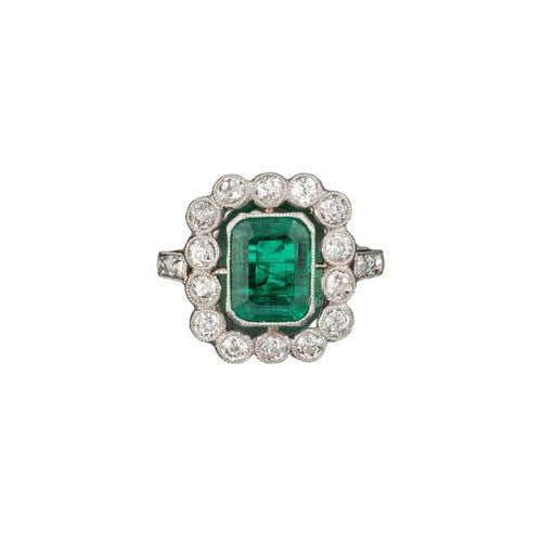 Bague 51 Bague marguerite Art déco en platine avec émeraude et diamants 58 Facettes A3100