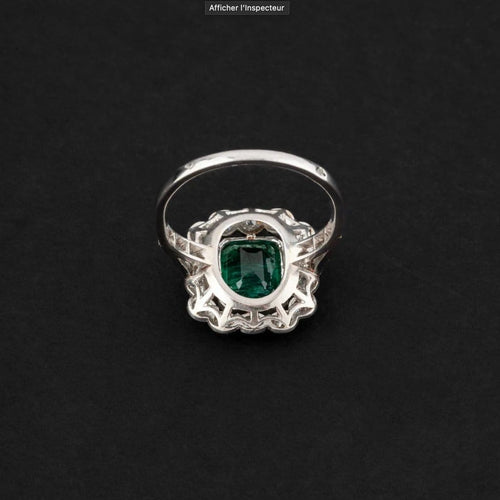 Bague 51 Bague marguerite Art déco en platine avec émeraude et diamants 58 Facettes A3100