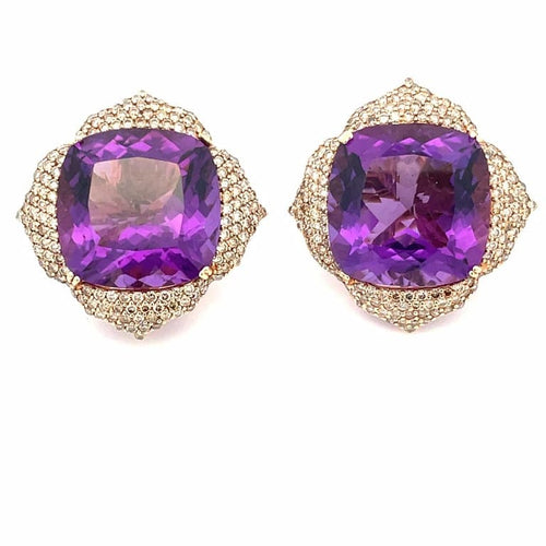 Boucles d'oreilles Piranesi - Boucles d’oreilles en or rose 18 carats améthyste et diamants 58 Facettes