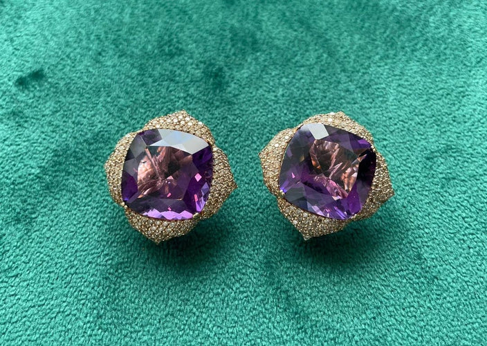 Boucles d'oreilles Piranesi - Boucles d’oreilles en or rose 18 carats améthyste et diamants 58 Facettes