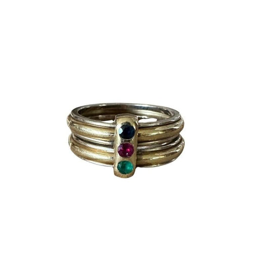 Bague 53 Yves Saint Laurent - Bague en or jaune 18k avec rubis, émeraude et saphir 58 Facettes