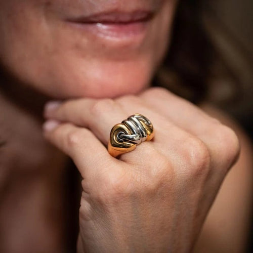 Bague 53 Bulgari Naturalia - Bague Doppio Cuore en or jaune et blanc 18k 58 Facettes