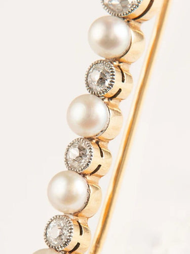 Broche Barrette en or jaune 750 et platine, perles fines et diamants 58 Facettes