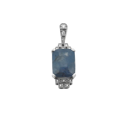 Pendentif Pendentif Art déco en or blanc 18K, saphir de Ceylan et diamants 58 Facettes