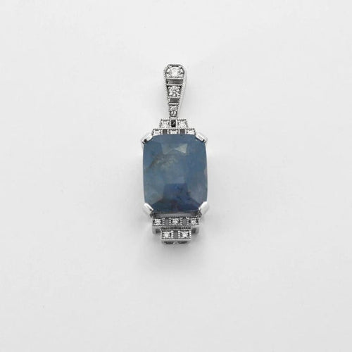 Pendentif Pendentif Art déco en or blanc 18K, saphir de Ceylan et diamants 58 Facettes