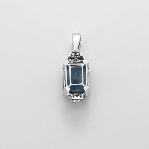 Pendentif Pendentif Art déco en or blanc 18K, saphir de Ceylan et diamants 58 Facettes