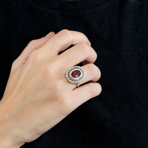Bague 54 Bague rubellite et diamants en or blanc 58 Facettes