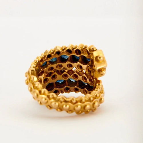 Bague 51 Lalaounis - Bague deux anneaux en or jaune 750, saphirs et diamants 58 Facettes