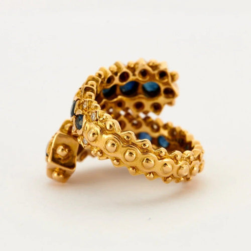 Bague 51 Lalaounis - Bague deux anneaux en or jaune 750, saphirs et diamants 58 Facettes