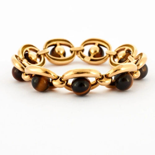 Bracelet Boucheron - Bracelet vintage en or 750 et œil de tigre 58 Facettes