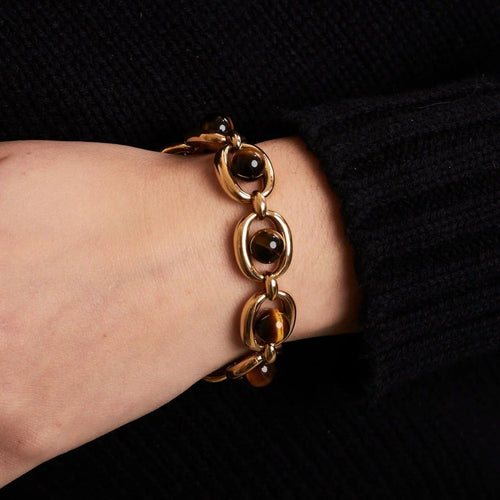 Bracelet Boucheron - Bracelet vintage en or jaune et œil de tigre 58 Facettes