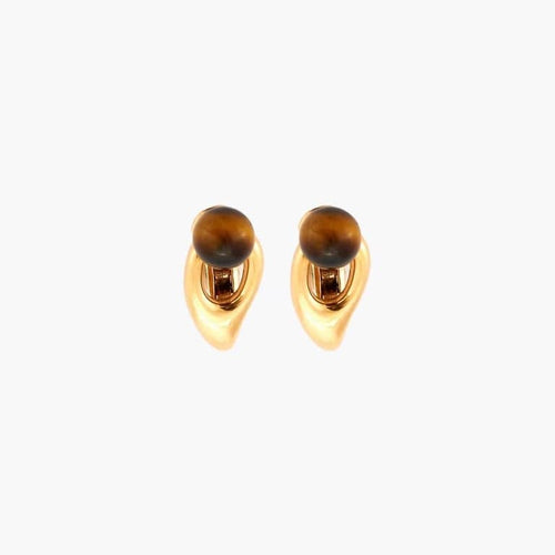 Bague 45 Boucheron - Parure bague et boucles d’oreilles en or jaune 18K et œil de tigre 58 Facettes