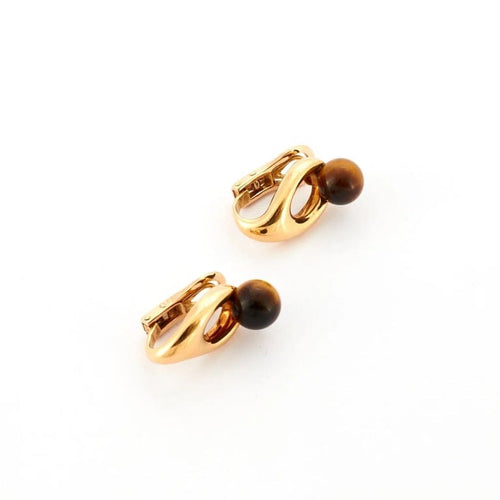 Bague 45 Boucheron - Parure bague et boucles d’oreilles en or jaune 18K et œil de tigre 58 Facettes