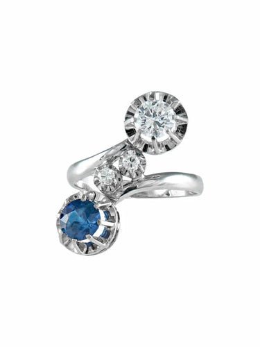 Bague 52 ASTRA - Bague Toi & Moi en or blanc, saphir et diamant 58 Facettes