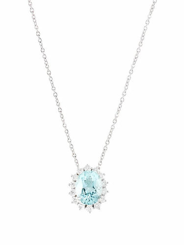 Collier Pendentif sur chaîne en or blanc avec aigue-marine et diamants 58 Facettes