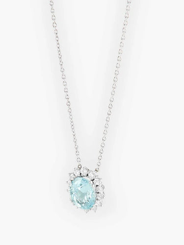 Collier Pendentif sur chaîne en or blanc avec aigue-marine et diamants 58 Facettes