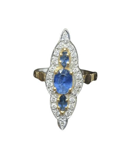 Bague 54 Bague marquise en or jaune et or blanc 18 carats, saphirs et diamants 58 Facettes