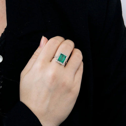 Bague 56 Art Déco - Bague en platine 950 à émeraude et diamants 58 Facettes LF19