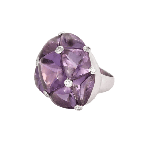 Bague 52 1/2 Bague en or blanc 18 carats, améthyste et diamants 58 Facettes 239