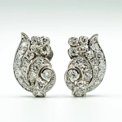 Boucles d'oreilles Boucles d’oreilles en platine serties de diamants taille ancienne 58 Facettes A880002