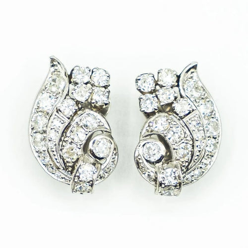 Boucles d'oreilles Boucles d’oreilles en platine serties de diamants taille ancienne 58 Facettes A880002