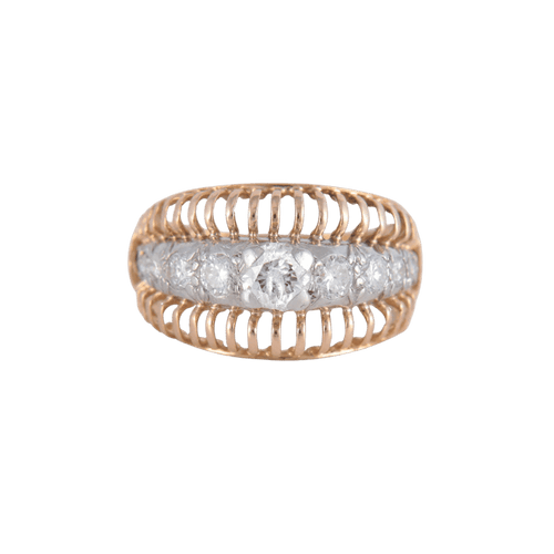 Bague 54 Bague ajourée bicolore en or jaune 18 ct et platine, diamants 58 Facettes 1