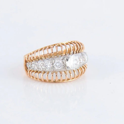 Bague 54 Bague ajourée bicolore en or jaune 18 ct et platine, diamants 58 Facettes 1