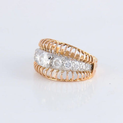 Bague 54 Bague ajourée bicolore en or jaune 18 ct et platine, diamants 58 Facettes 1