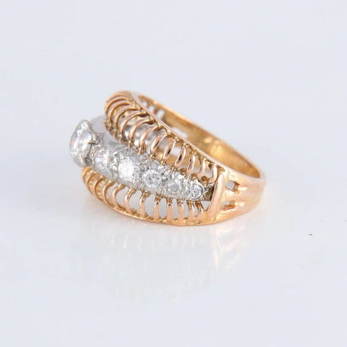 Bague 54 Bague ajourée bicolore en or jaune 18 ct et platine, diamants 58 Facettes 1
