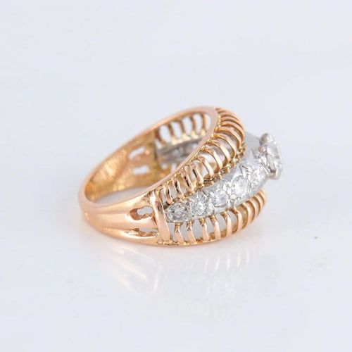 Bague 54 Bague ajourée bicolore en or jaune 18 ct et platine, diamants 58 Facettes 1