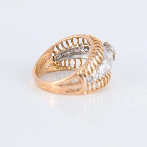 Bague 54 Bague ajourée bicolore en or jaune 18 ct et platine, diamants 58 Facettes 1