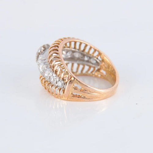 Bague 54 Bague ajourée bicolore en or jaune 18 ct et platine, diamants 58 Facettes 1