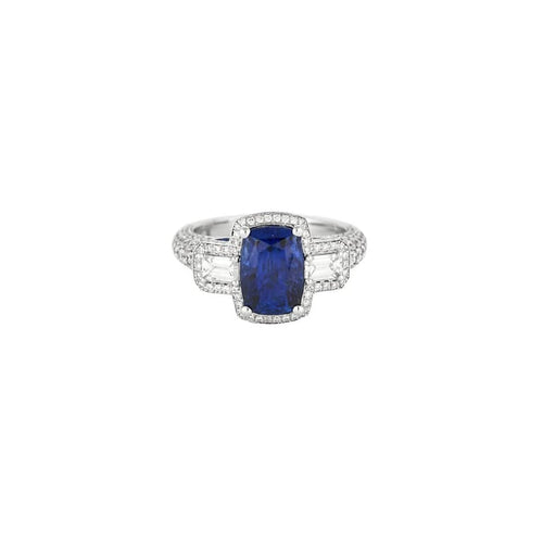 Bague 53 Bague en or blanc 18 carats avec saphir radiant 3,87 ct et diamants 58 Facettes