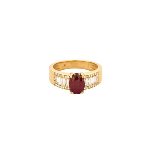 Bague 54 Bague en or jaune 18 carats avec rubis et diamants 58 Facettes