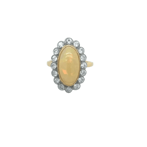 Bague 55 Bague en or jaune 18 K - Opale et halo de diamants 58 Facettes