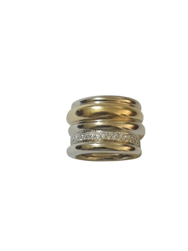 Bague 54 Pomellato Tubolare - Bague godronnée en or jaune et or blanc diamants 58 Facettes