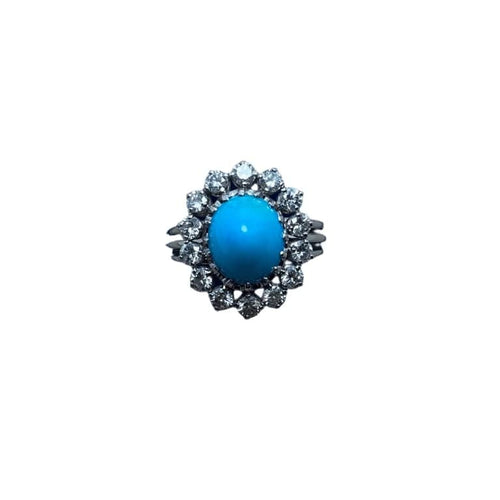 Bague 57 Bague en or blanc 18 kt avec turquoise et diamants 58 Facettes