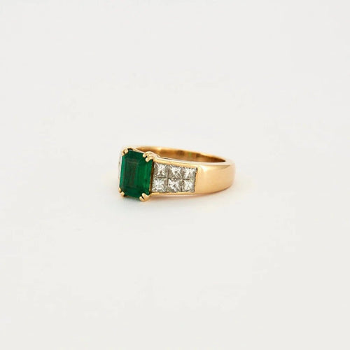 Bague 51 Sallier - Bague en or jaune 18 carats, émeraude et diamants 58 Facettes 2274279