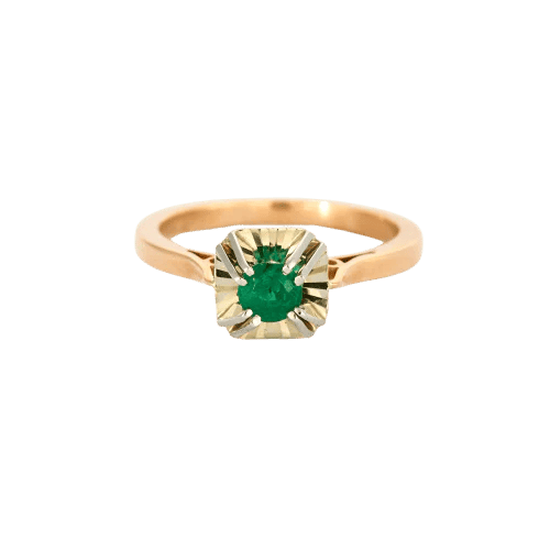 Bague 54 Bague en or jaune 18 carats avec émeraude taille brillant 58 Facettes 2023451