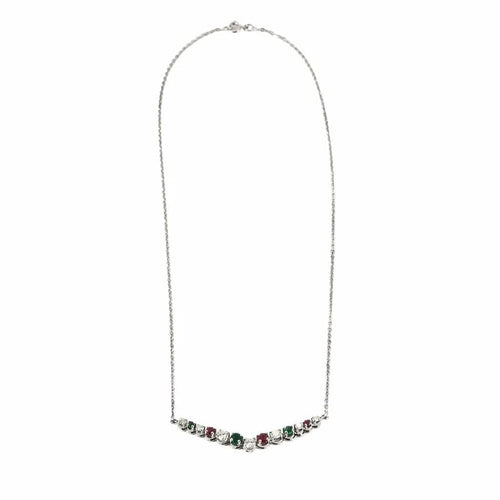 Collier Collier en or blanc 18 carats avec rubis, émeraudes et diamants 58 Facettes 1056180