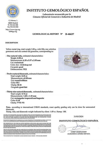 Bague 50 Bague en or jaune 18 carats au rubis ovale et diamants 58 Facettes 001.41417