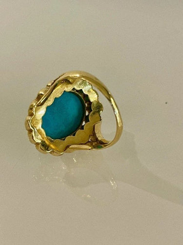 Bague 57 Bague en or 18 carats, turquoise et demi-perles fines 58 Facettes 720487