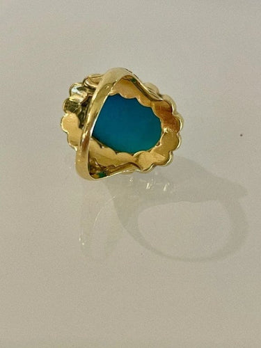 Bague 57 Bague en or 18 carats, turquoise et demi-perles fines 58 Facettes 720487