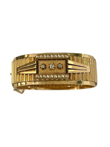 Bracelet Bracelet jonc Napoléon III en or rose, perles et diamants 58 Facettes 949797