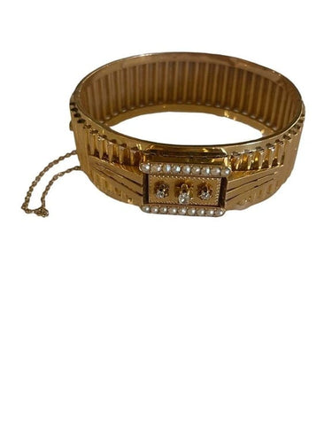 Bracelet Bracelet jonc Napoléon III en or rose, perles et diamants 58 Facettes 949797