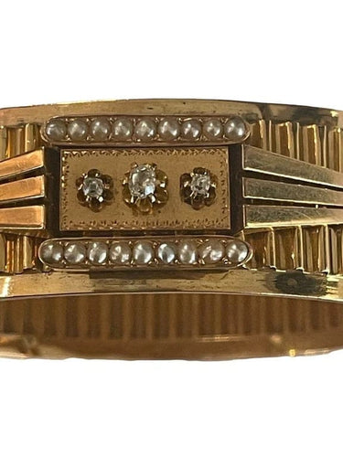 Bracelet Bracelet jonc Napoléon III en or rose, perles et diamants 58 Facettes 949797