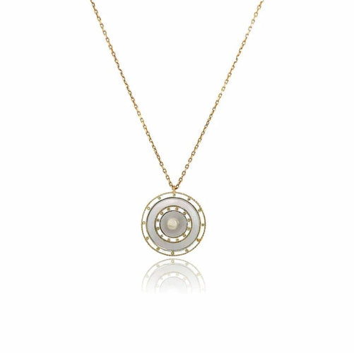 Collier Jana* - Collier pendentif vintage en or jaune 18 carats, émail et nacre 58 Facettes