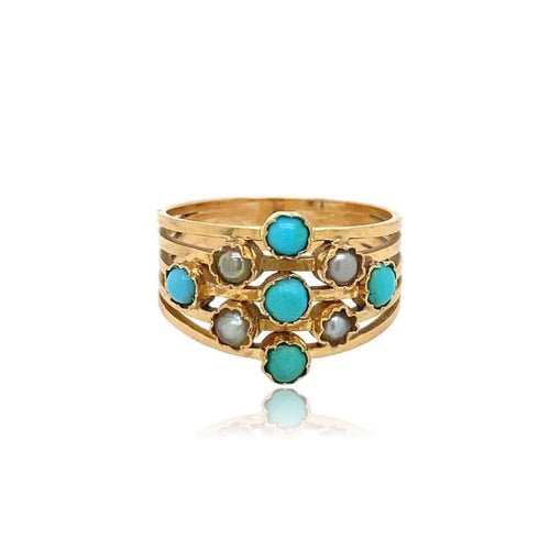 Bague 56 Bague ancienne en or rose 18 carats avec turquoises et perles 58 Facettes BAF270