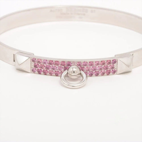 Bracelet Hermès - Bracelet Collier de chien en or blanc 18 ct et saphir rose 58 Facettes