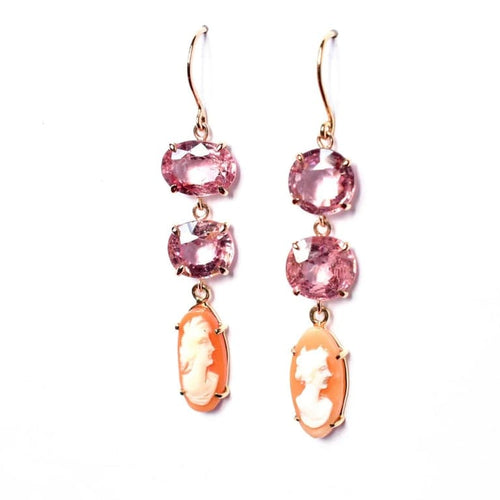 Boucles d'oreilles Boucles d'oreilles camées et spinelles roses en or 18k 58 Facettes